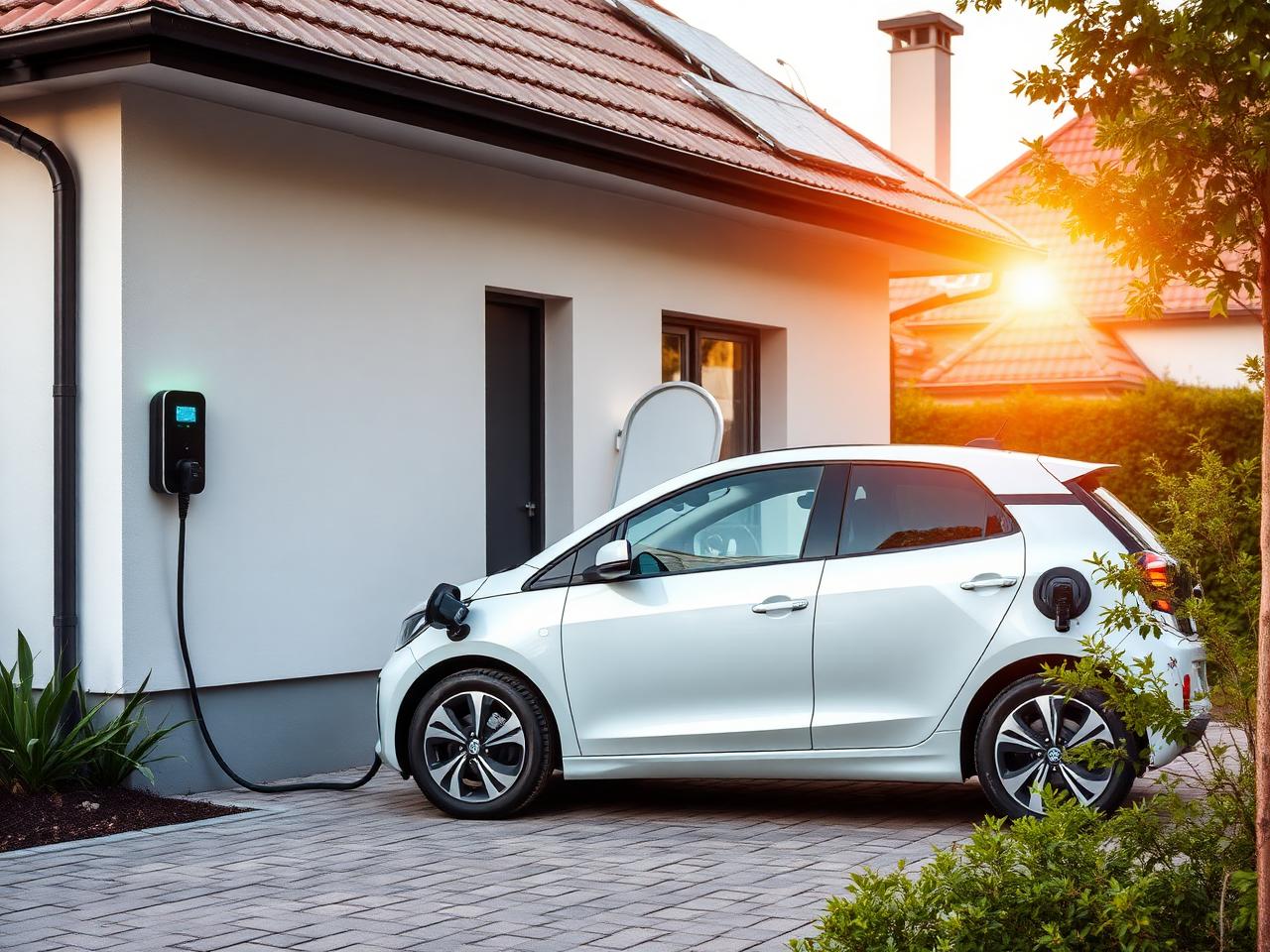 Borne de recharge IRVE et voiture électrique alimentées par le solaire